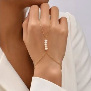 Chain Slave Style Bracelet with Pearl Accents, Hand Harness, Medieval Festival